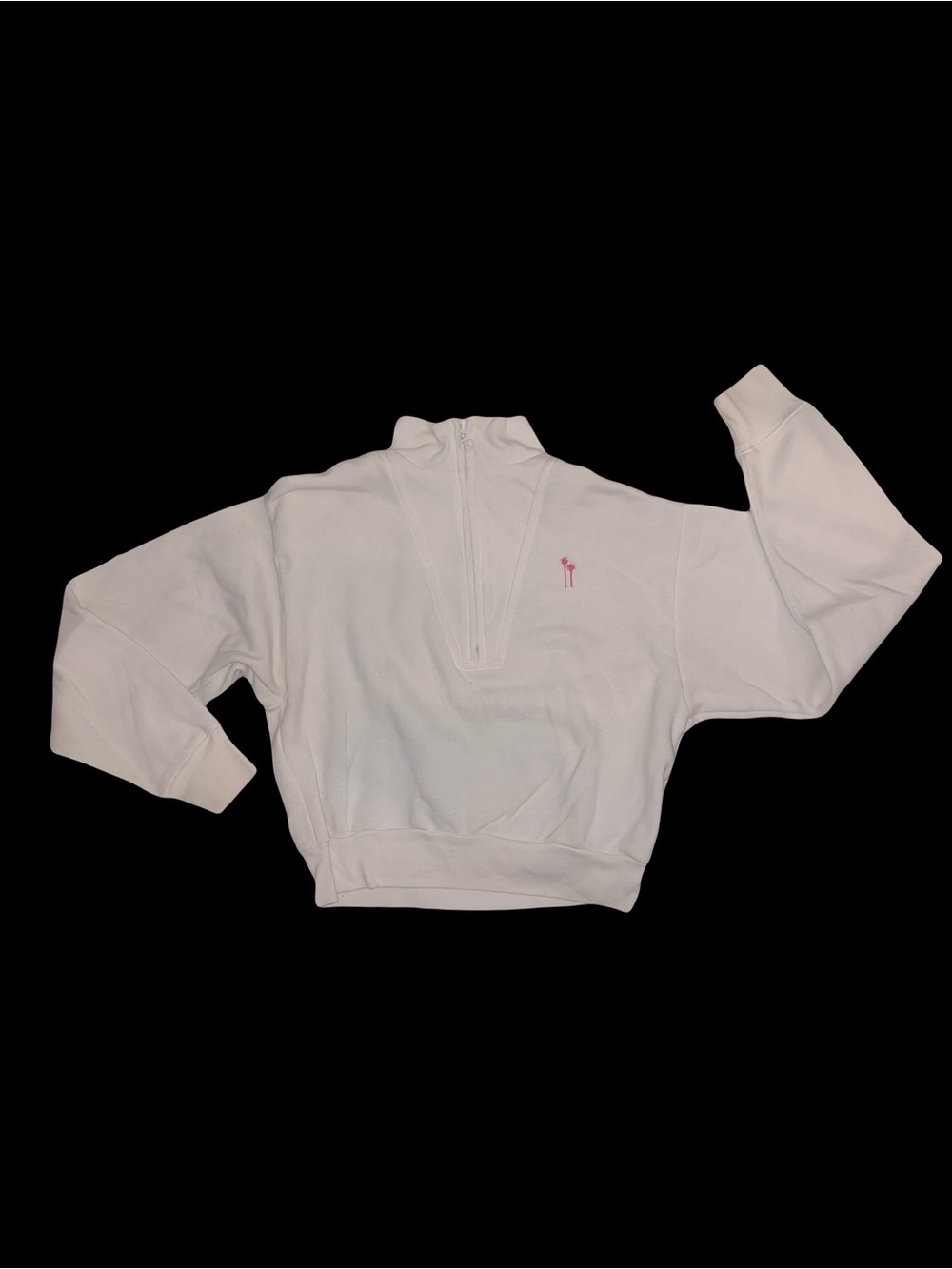Victoria's Secret Cropped White Half-Zip Sweater with Pink Logo